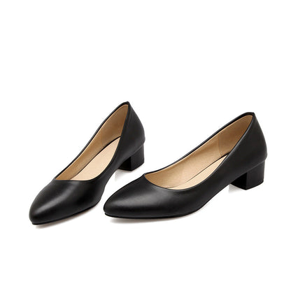 Pointed Toe Chunky Heel Basic Pumps - Onlymaker Featured