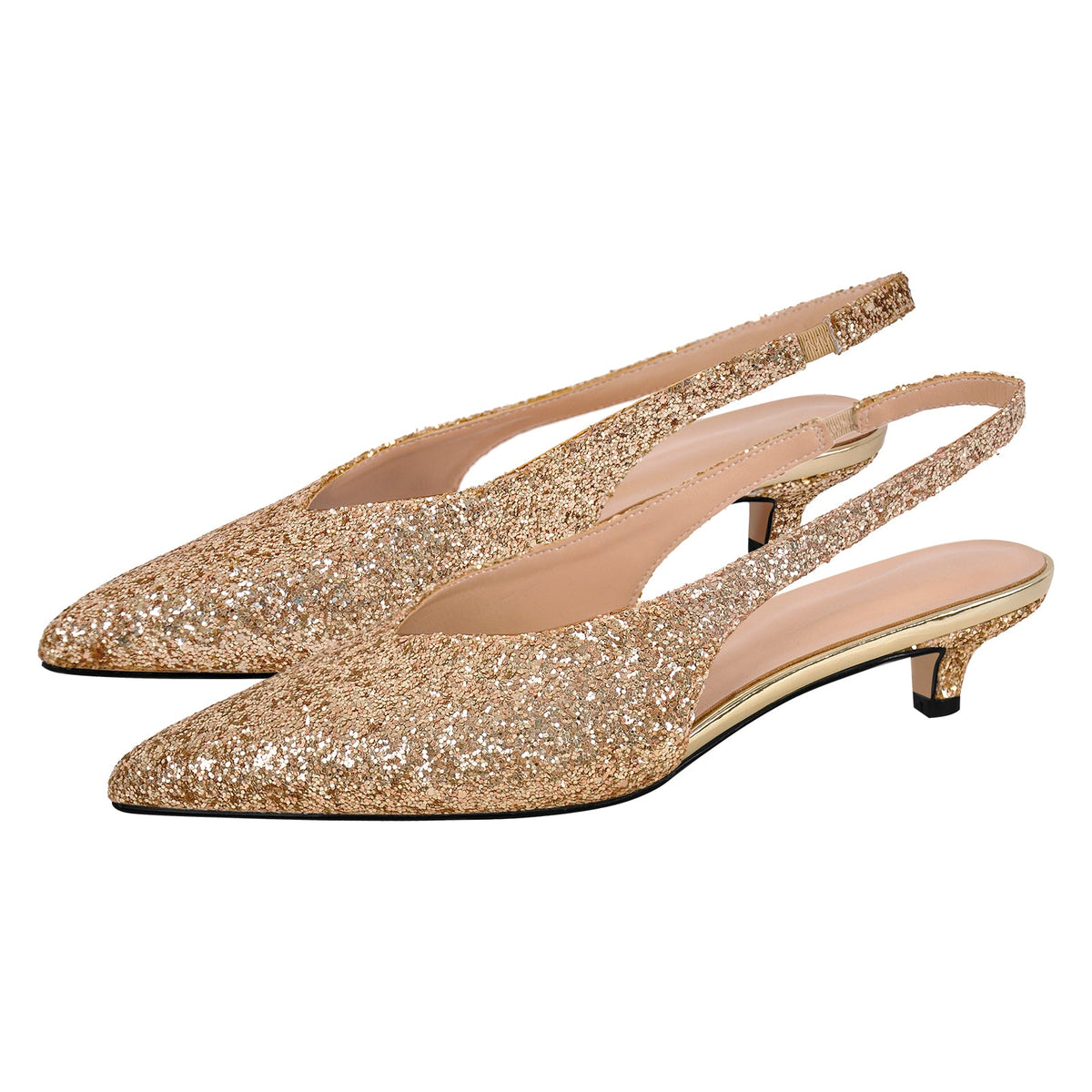Glitter Pointed Toe Kitten Heel Slingback Pumps - Onlymaker Hot Sale