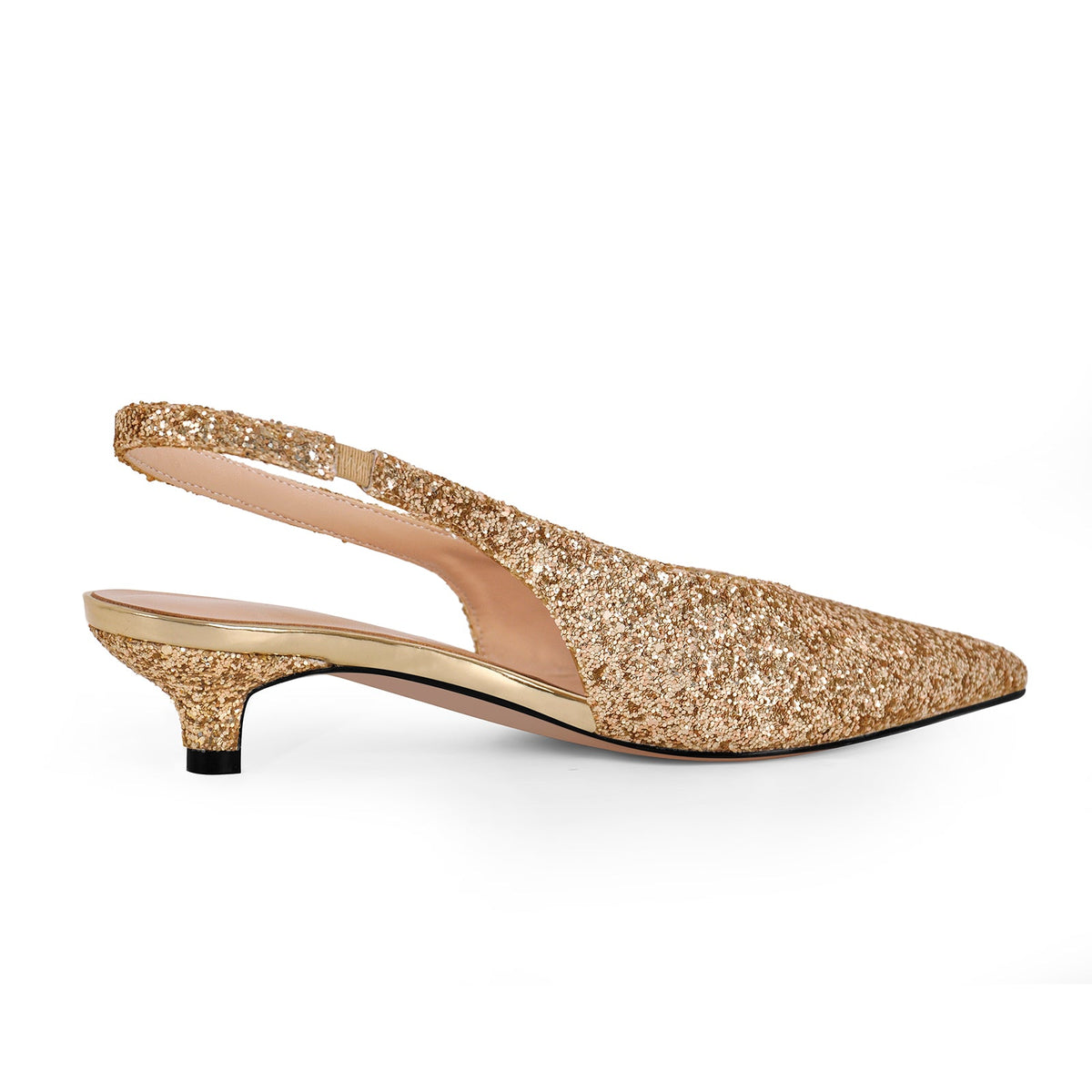 Glitter Pointed Toe Kitten Heel Slingback Pumps - Onlymaker Hot Sale