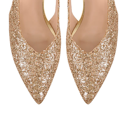 Glitter Pointed Toe Kitten Heel Slingback Pumps - Onlymaker Hot Sale