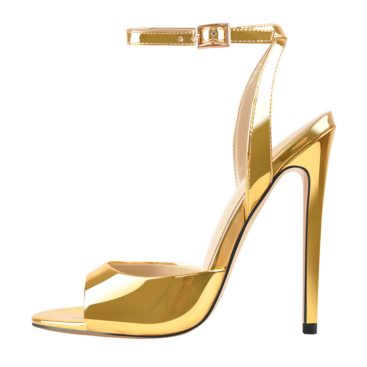 Gold Round Toe Strap High Heel Stilettos Sandals - Onlymaker Best Price