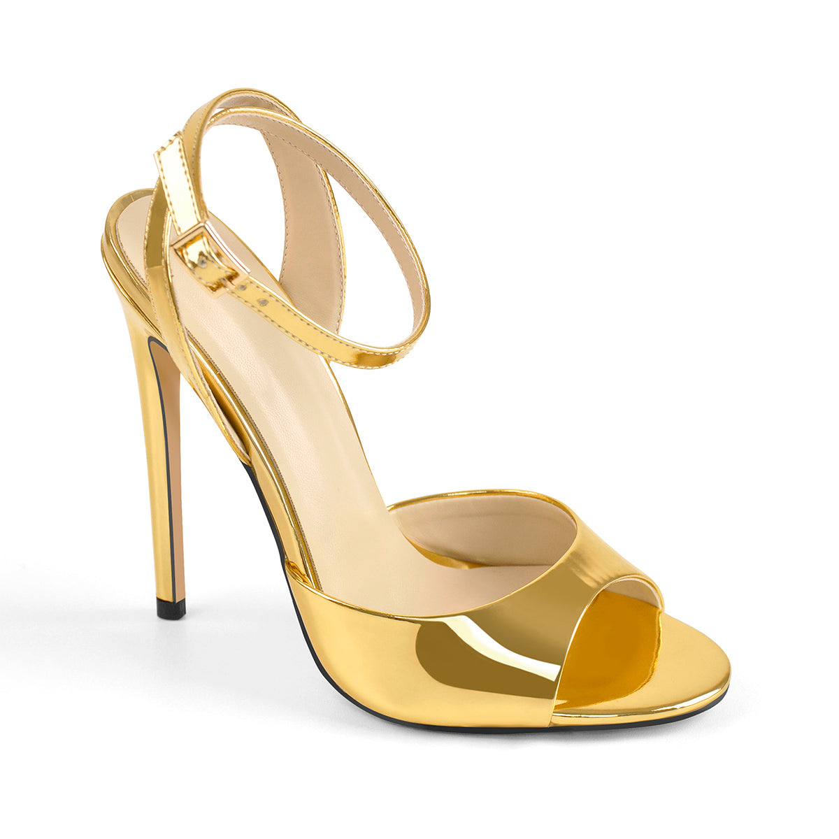 Gold Round Toe Strap High Heel Stilettos Sandals - Onlymaker Best Price
