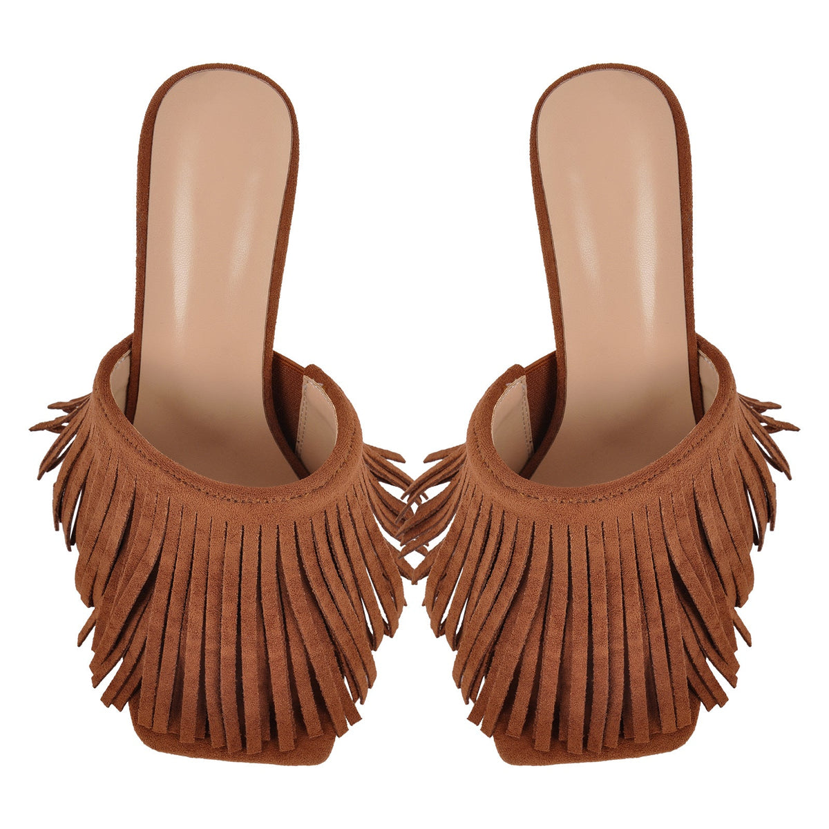 Square Toe Fringe Stiletto Mules - Onlymaker Great Value