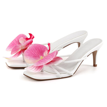 Flower Square Toe Thong Sandals Mules - Onlymaker Deals