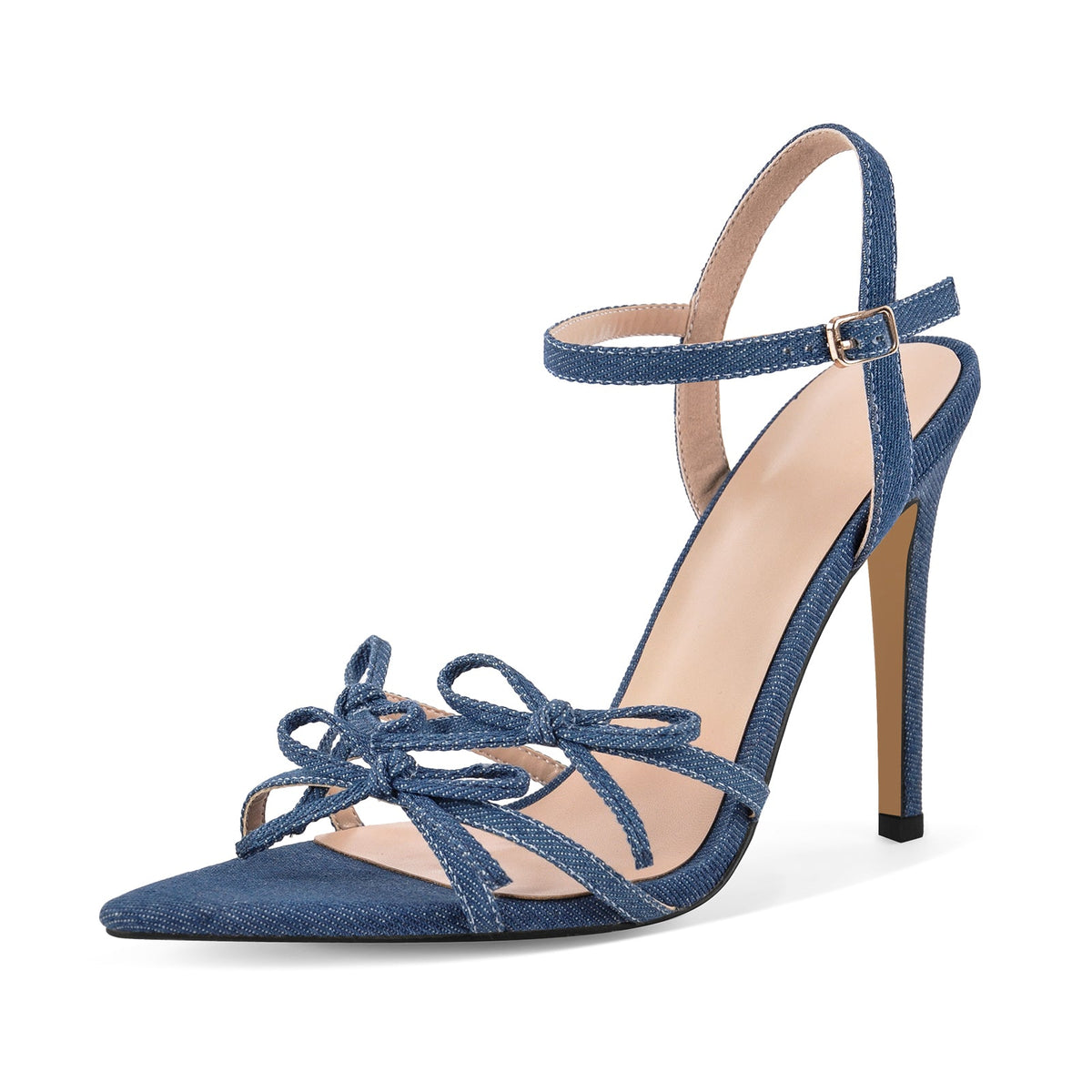 Denim Pointed Toe Bow Buckle Strap Sandals - Onlymaker Top Pick