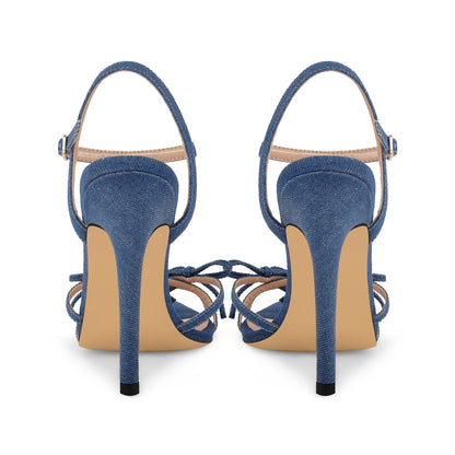 Denim Pointed Toe Bow Buckle Strap Sandals - Onlymaker Top Pick