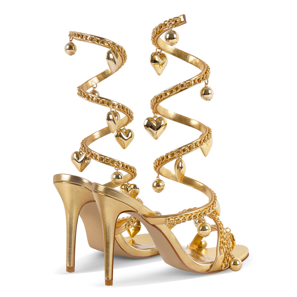 Gold Pendant Metal Chain Wrap Strap Sandals - Onlymaker Top Pick