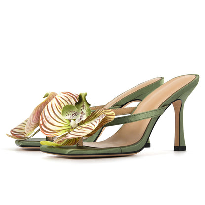 Square Toe Flower Thong Mules - Onlymaker Quality