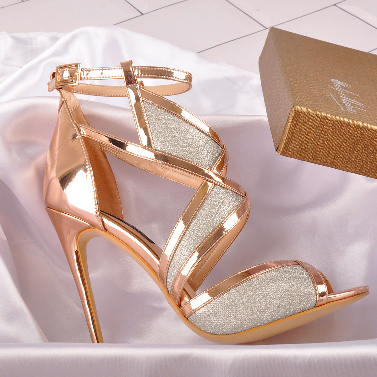 Champagne Gold Metallic Luster Glitter Cut Out Sandals - Onlymaker Deals