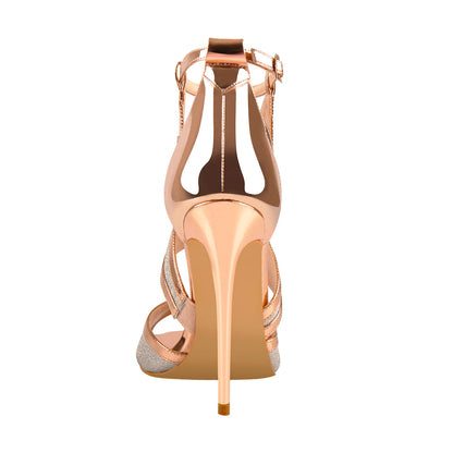 Champagne Gold Metallic Luster Glitter Cut Out Sandals - Onlymaker Deals