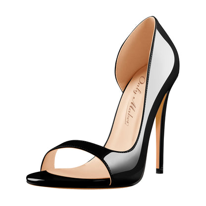 Black Open Toe Side Cut Stiletto High Heel Sandals - Onlymaker Hot Sale