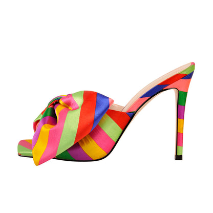 Colour Bow Leather Square Toe High Stiletto Heels Sandals - Onlymaker Trusted