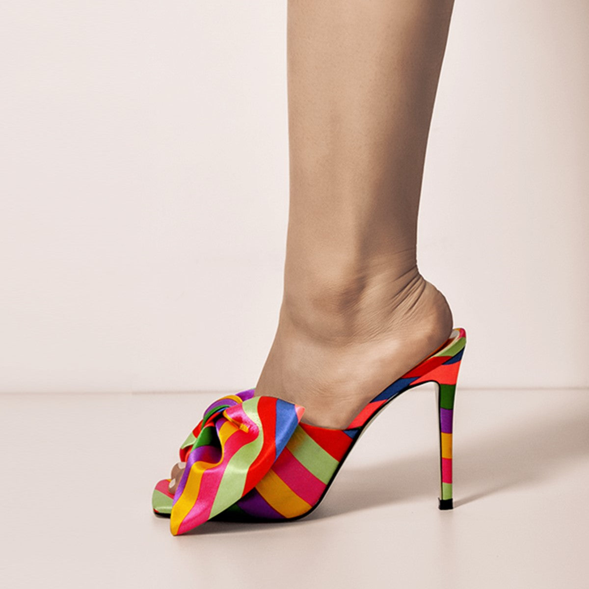 Colour Bow Leather Square Toe High Stiletto Heels Sandals - Onlymaker Trusted