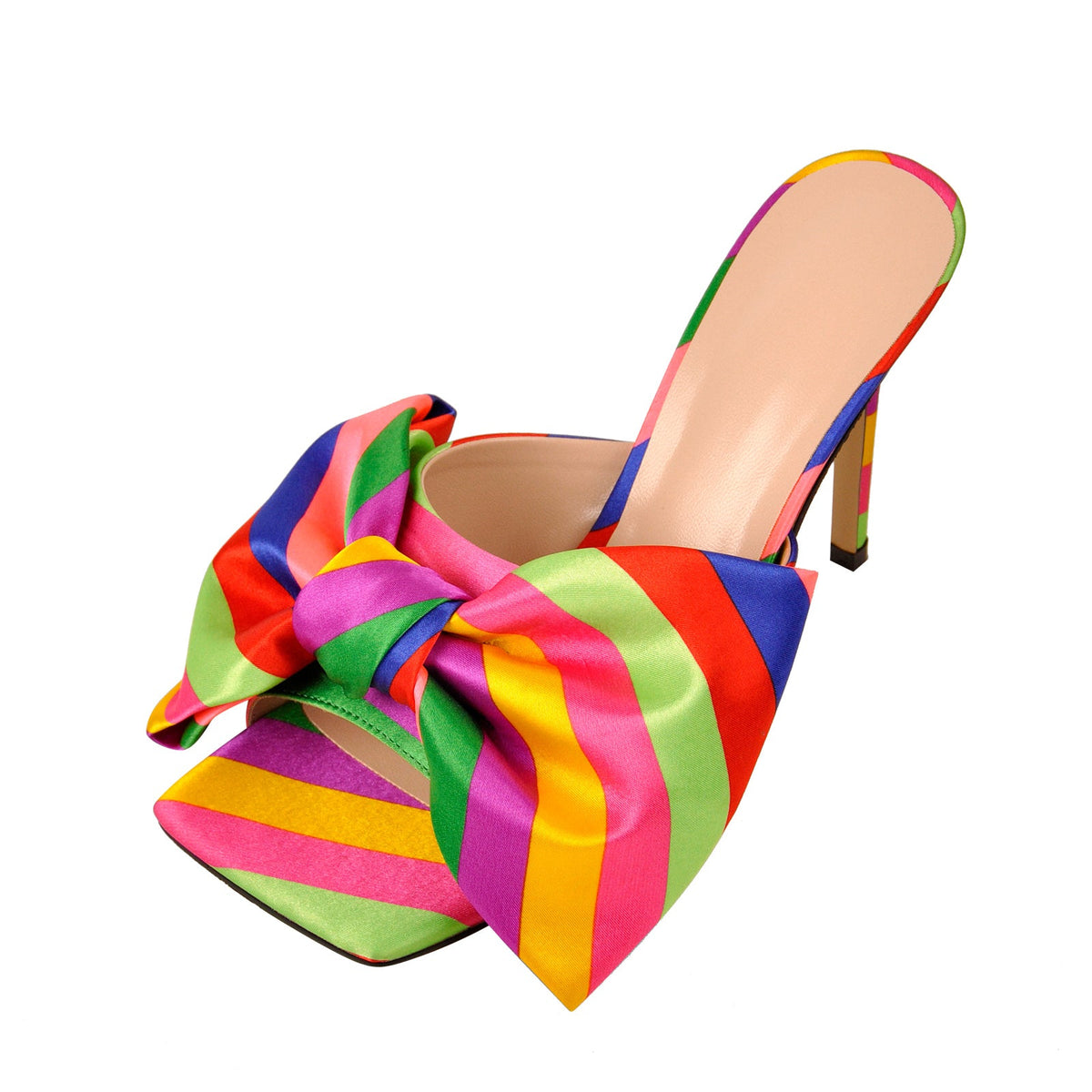 Colour Bow Leather Square Toe High Stiletto Heels Sandals - Onlymaker Trusted