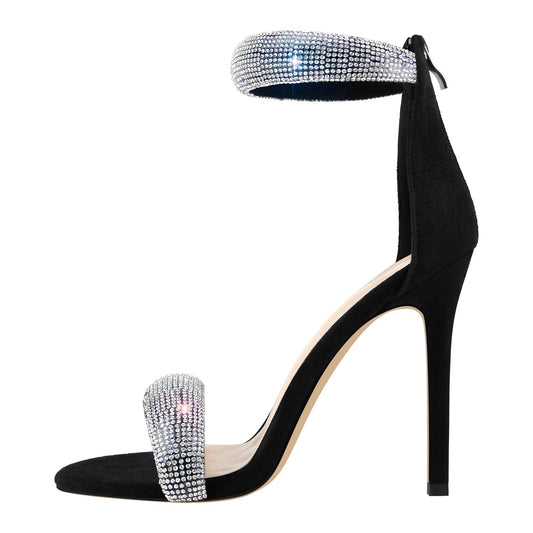 Double Rhinestone Band Zipper Stiletto Sandals - Onlymaker Recommended