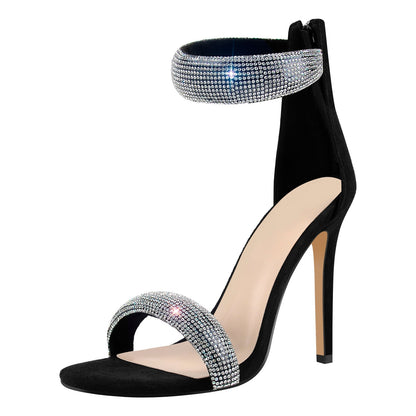 Double Rhinestone Band Zipper Stiletto Sandals - Onlymaker Recommended