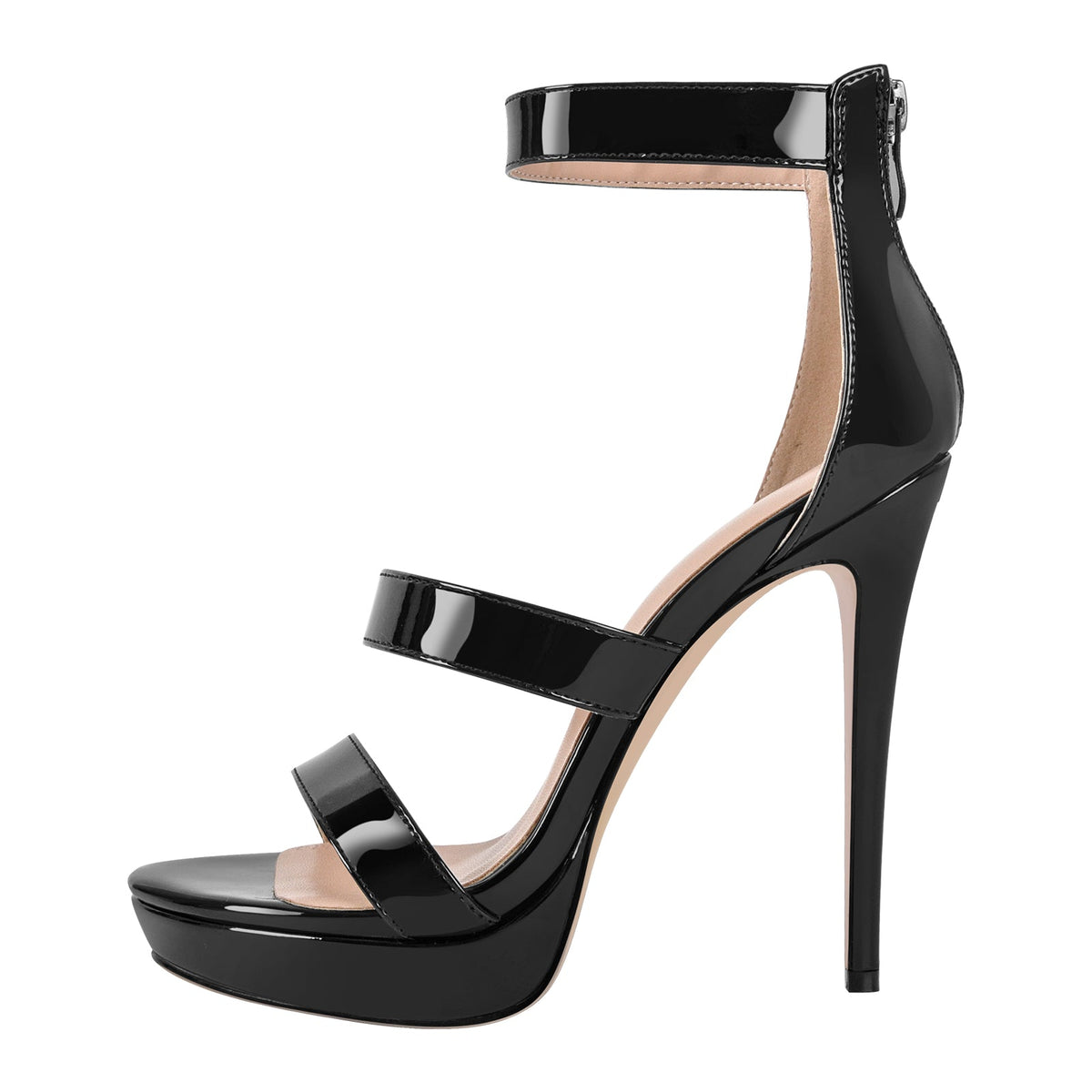 Black Ankle Zip Platform Stiletto Band Sandals - Onlymaker Trusted