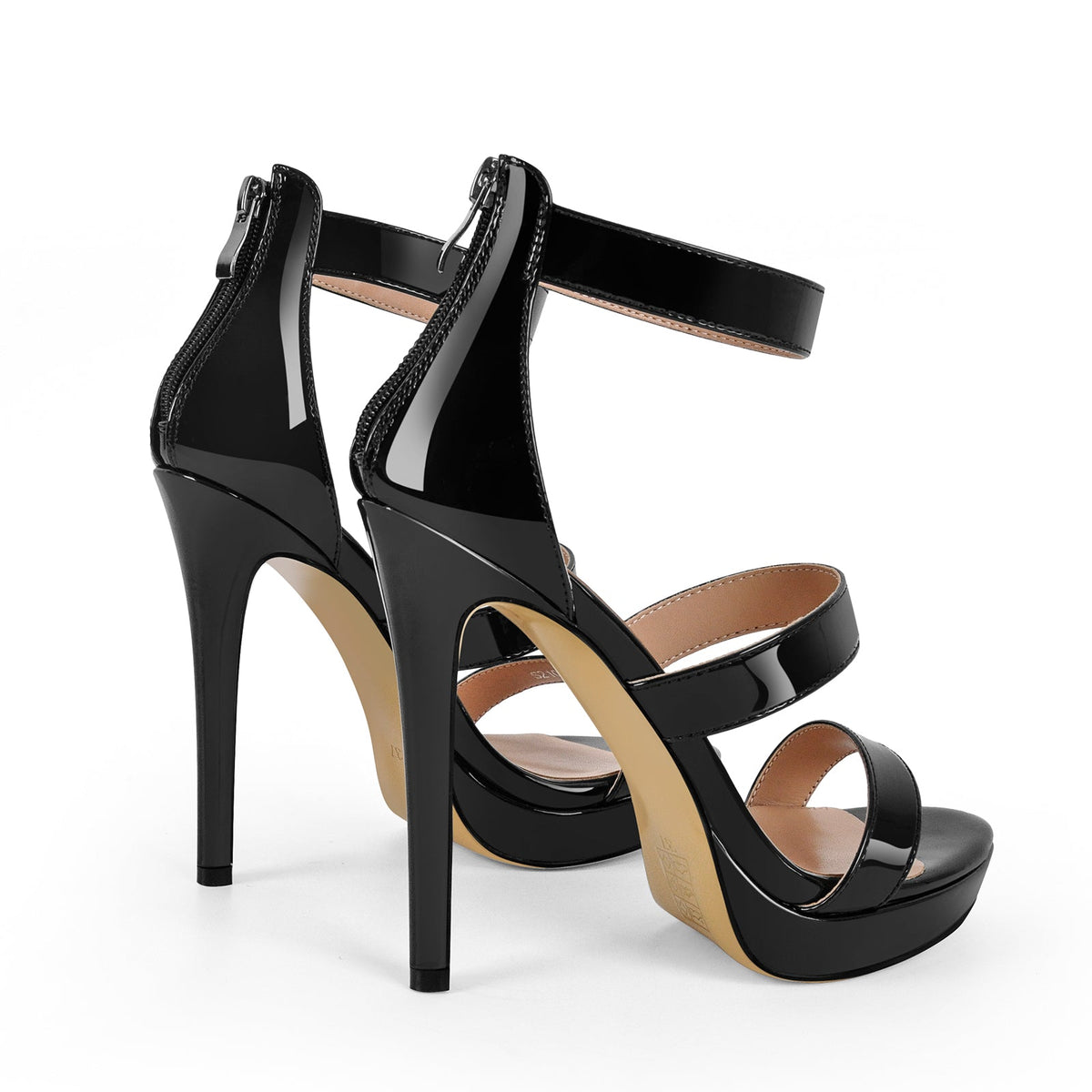 Black Ankle Zip Platform Stiletto Band Sandals - Onlymaker Trusted