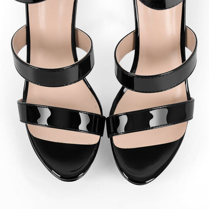 Black Ankle Zip Platform Stiletto Band Sandals - Onlymaker Trusted