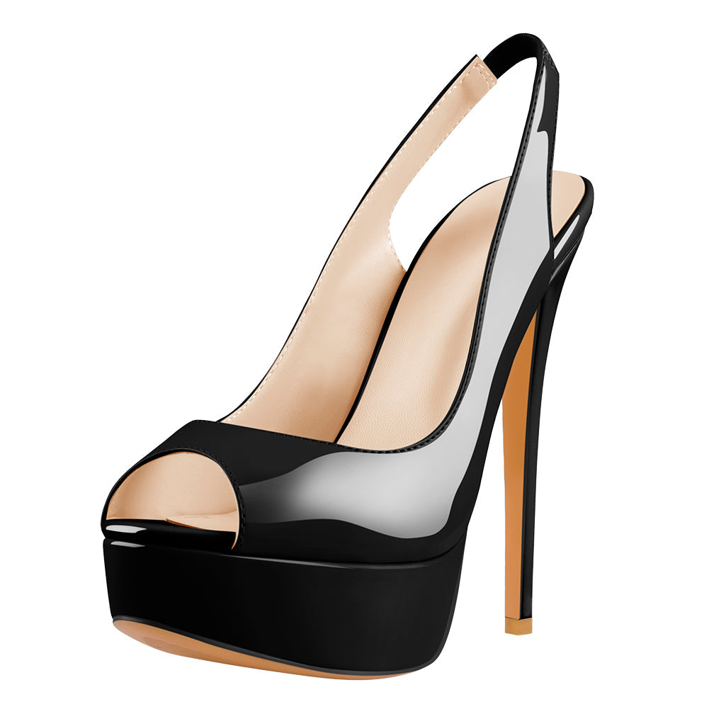Platform Peep Toe Slingback High Heels - Onlymaker Sale