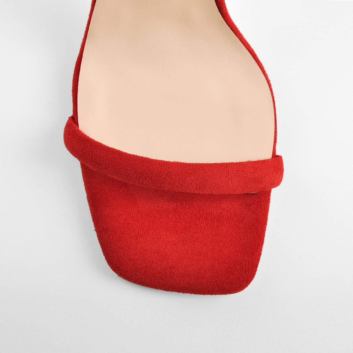 Red Suede Ankle Strap Square Toe Stilettos Metal Heel Sandals - Onlymaker Top Pick