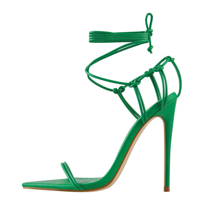 Pointed Toe Lace Up Strap High Heel Sandals - Onlymaker Smart Buy