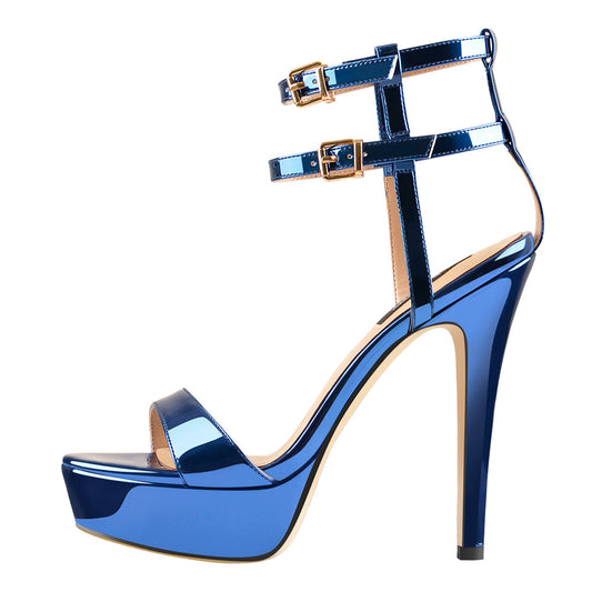 Ankle Double Buckle Strap Platform Stiletto High Heels Sandals - Onlymaker Top Pick