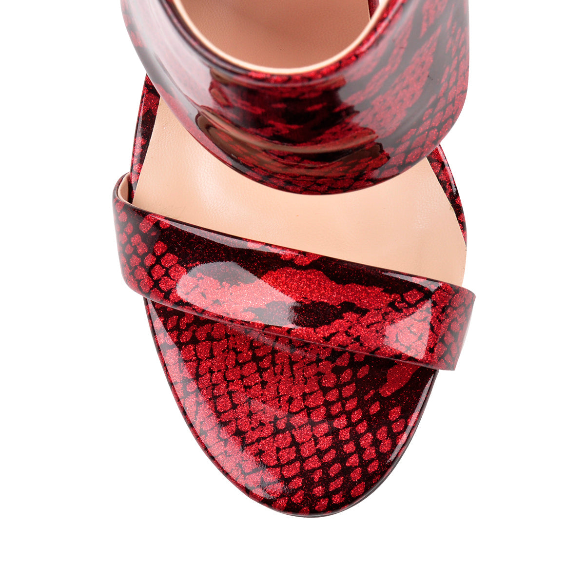 Two Band Snake Red Sandals High Heel Mules - Onlymaker Recommended