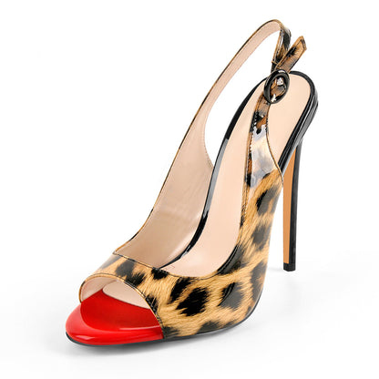 Black Red Gradient Open Toe High Heels Slingback Sandals - Onlymaker Exclusive