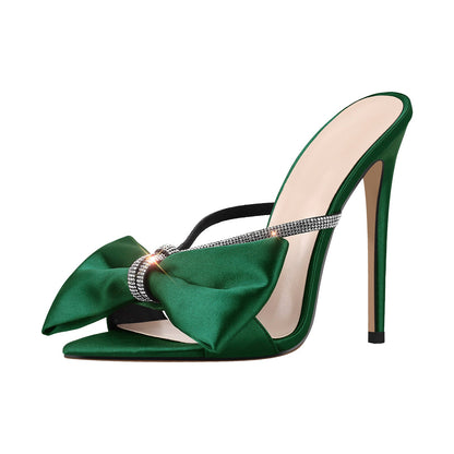 Pointed Toe Bow Rhinestones High Heel Sandals - Onlymaker Special Offer