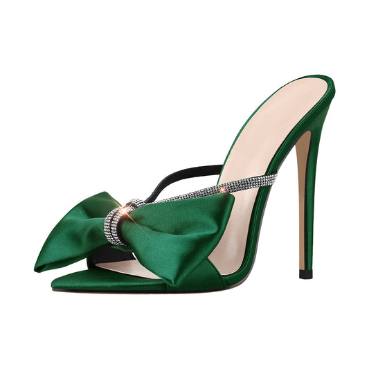 Pointed Toe Bow Rhinestones High Heel Sandals - Onlymaker Special Offer