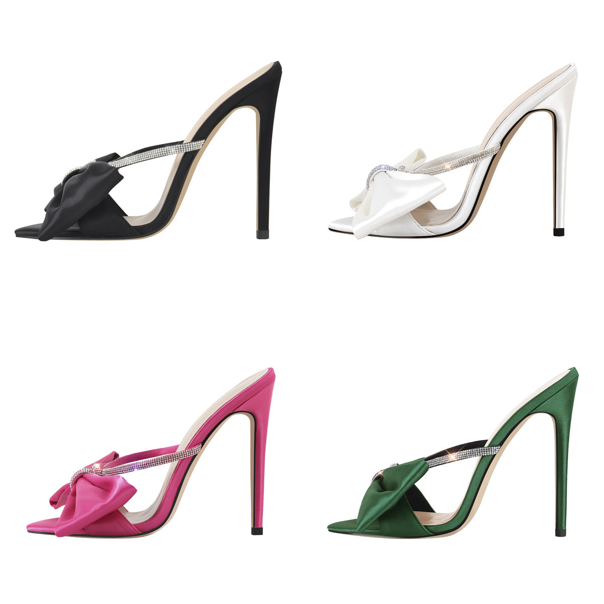 Pointed Toe Bow Rhinestones High Heel Sandals - Onlymaker Special Offer