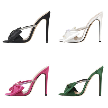 Pointed Toe Bow Rhinestones High Heel Sandals - Onlymaker Special Offer