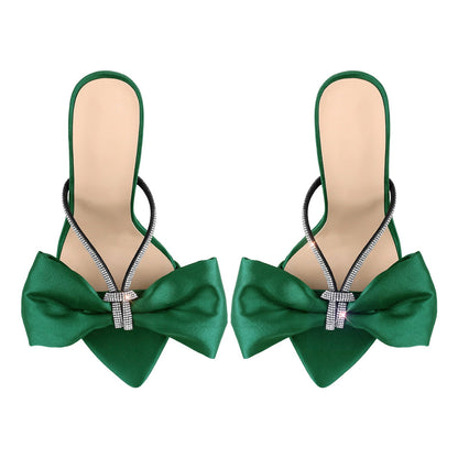 Pointed Toe Bow Rhinestones High Heel Sandals - Onlymaker Special Offer