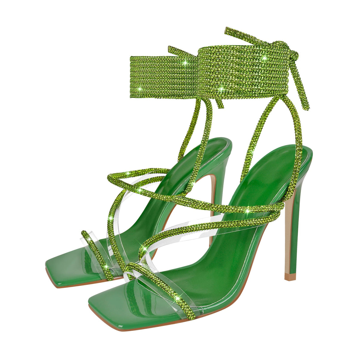 Rhinestone Straps Lace-up High Heel Sandals - Onlymaker Exclusive