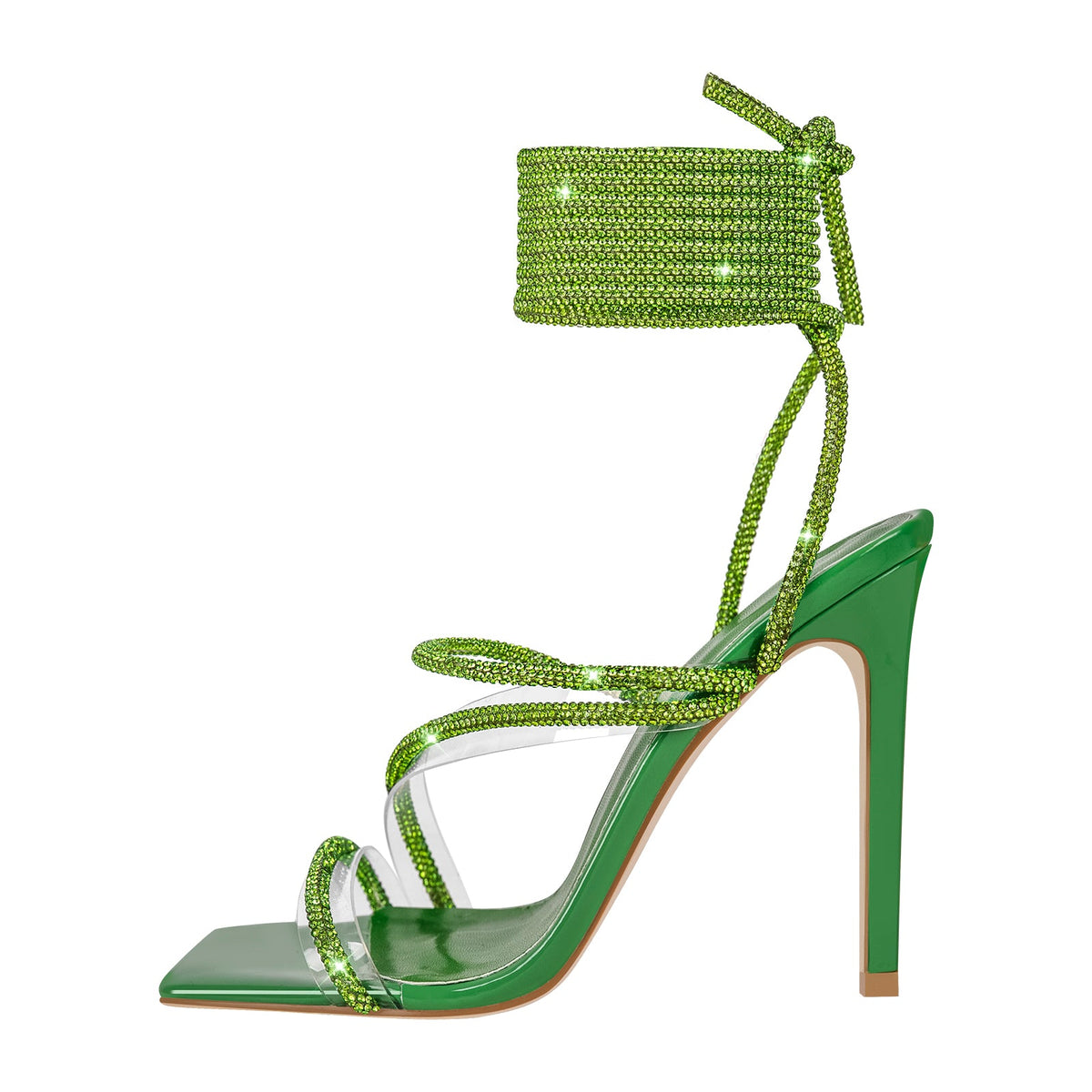 Rhinestone Straps Lace-up High Heel Sandals - Onlymaker Exclusive