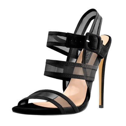 Mesh Straps Stiletto Buckle Strap Sandals - Onlymaker Quality