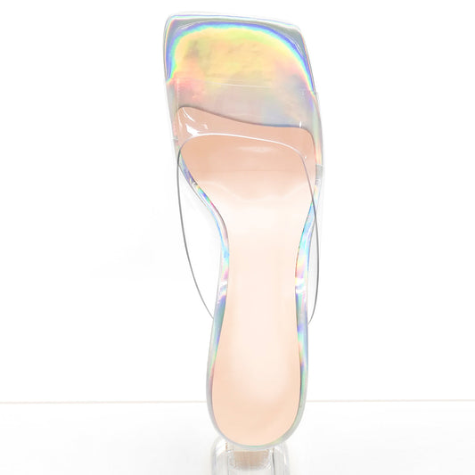 Holographic Transparent Chunky Heel Square Toe Sandals Mules - Onlymaker Premium