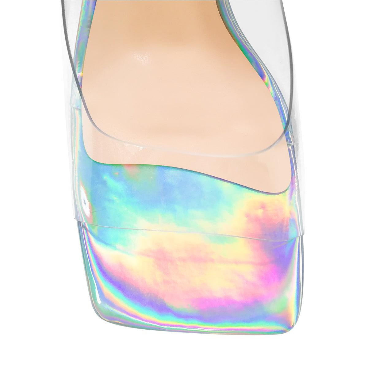 Holographic Transparent Chunky Heel Square Toe Sandals Mules - Onlymaker Premium