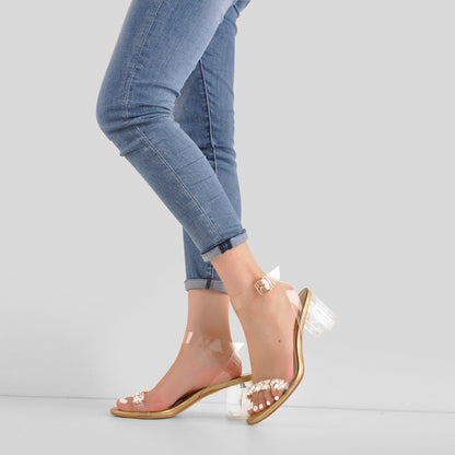 Ankle Clear Strap Rhinestone Transparent Perspex Heels Sandals - Onlymaker Best Seller