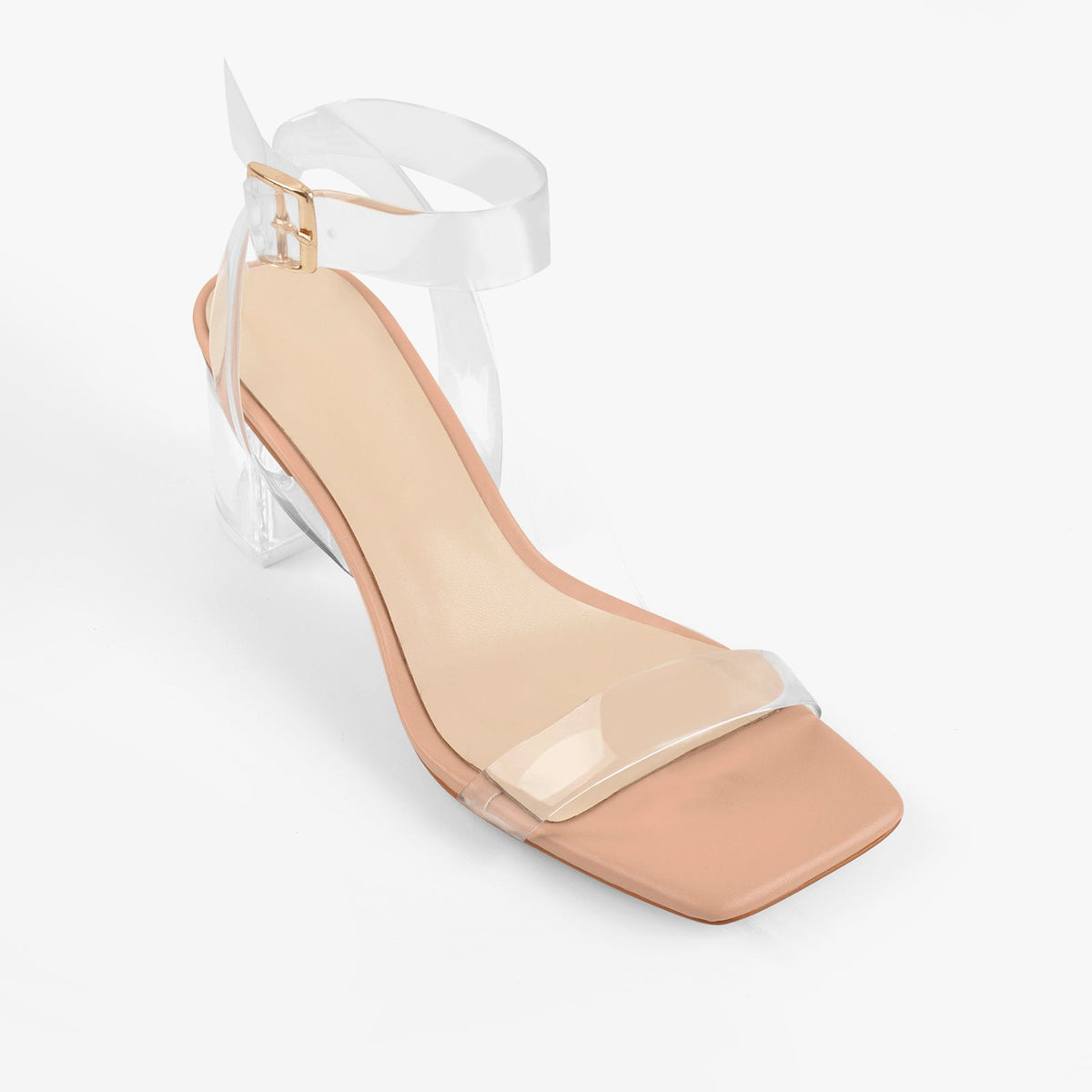 Baby Pink Clear Strap Transparent Chunky Heels Sandals - Onlymaker Popular
