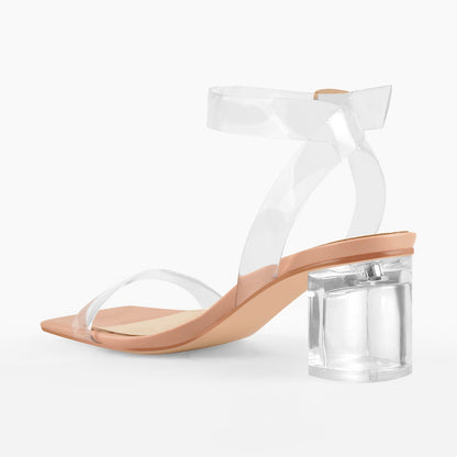 Baby Pink Clear Strap Transparent Chunky Heels Sandals - Onlymaker Popular