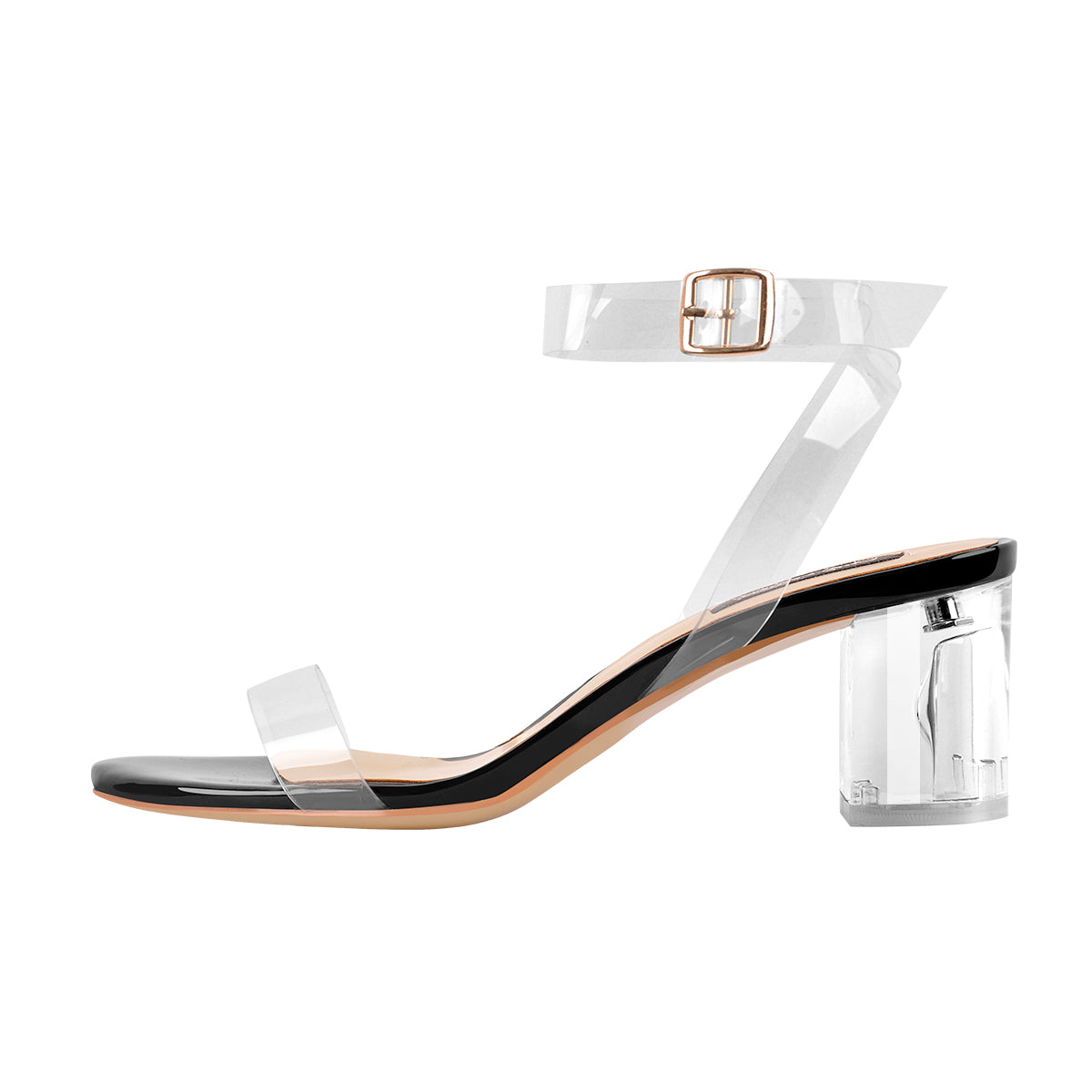 Ankle Clear Strap Transparent Perspex Chunky Heels Sandals - Onlymaker Best Price