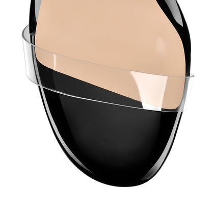 Ankle Clear Strap Transparent Perspex Chunky Heels Sandals - Onlymaker Best Price