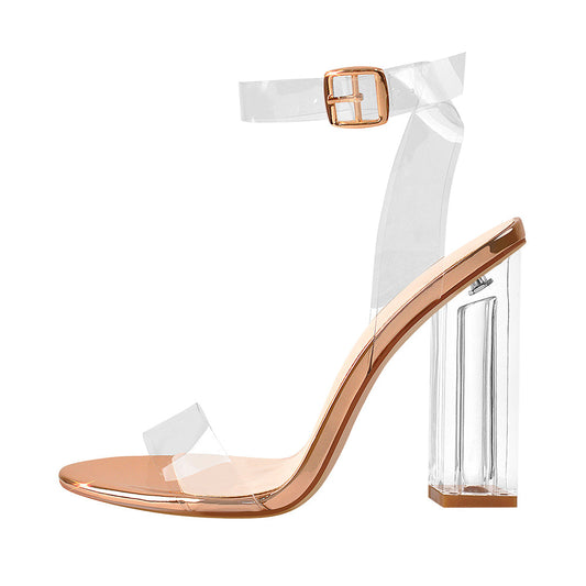 Clear Ankle Strap Perspex Rose Gold High Heel Sandals - Onlymaker Premium