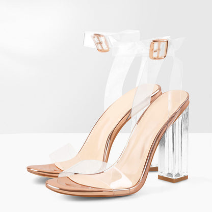 Clear Ankle Strap Perspex Rose Gold High Heel Sandals - Onlymaker Premium
