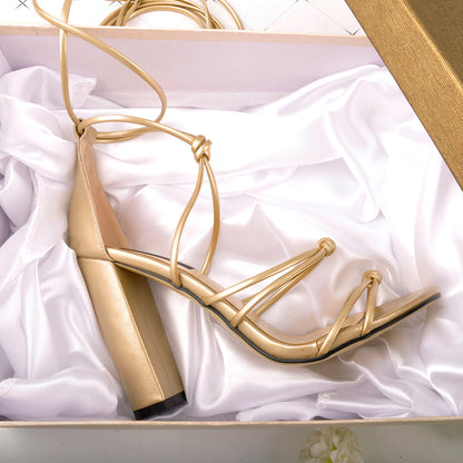 Gladiator Lace up Chunky High Heel Sandals - Onlymaker Hot Sale