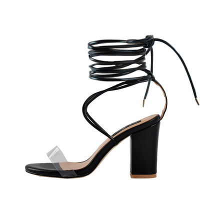 Chunky High Heel Orange Lace Up Sandals - Onlymaker Deals