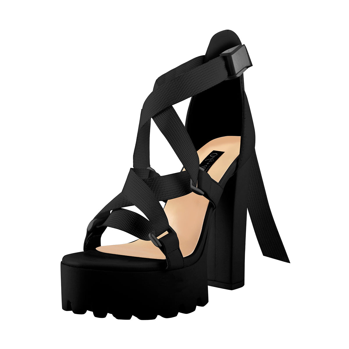 Open Toe Black Cross Strap Platform Block Heel Sandals - Onlymaker Sale