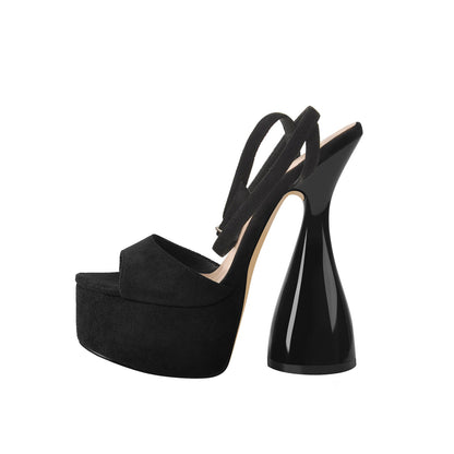 Black Suede Platform Ankle Strap High Heel Sandals - Onlymaker Deals